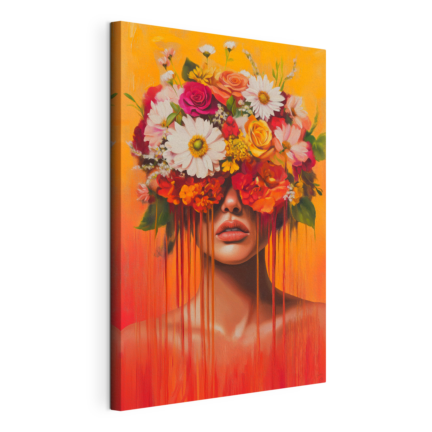 Painting of a woman with flowers on her head