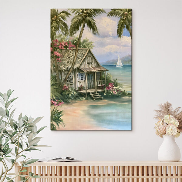 Painting of a house on a beach Painting of a house on a beach
