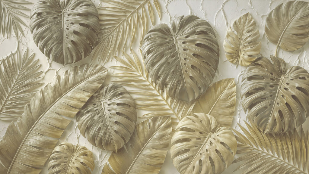 Group of leaves on a white surface