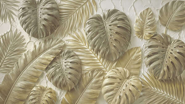 Group of leaves on a white surface