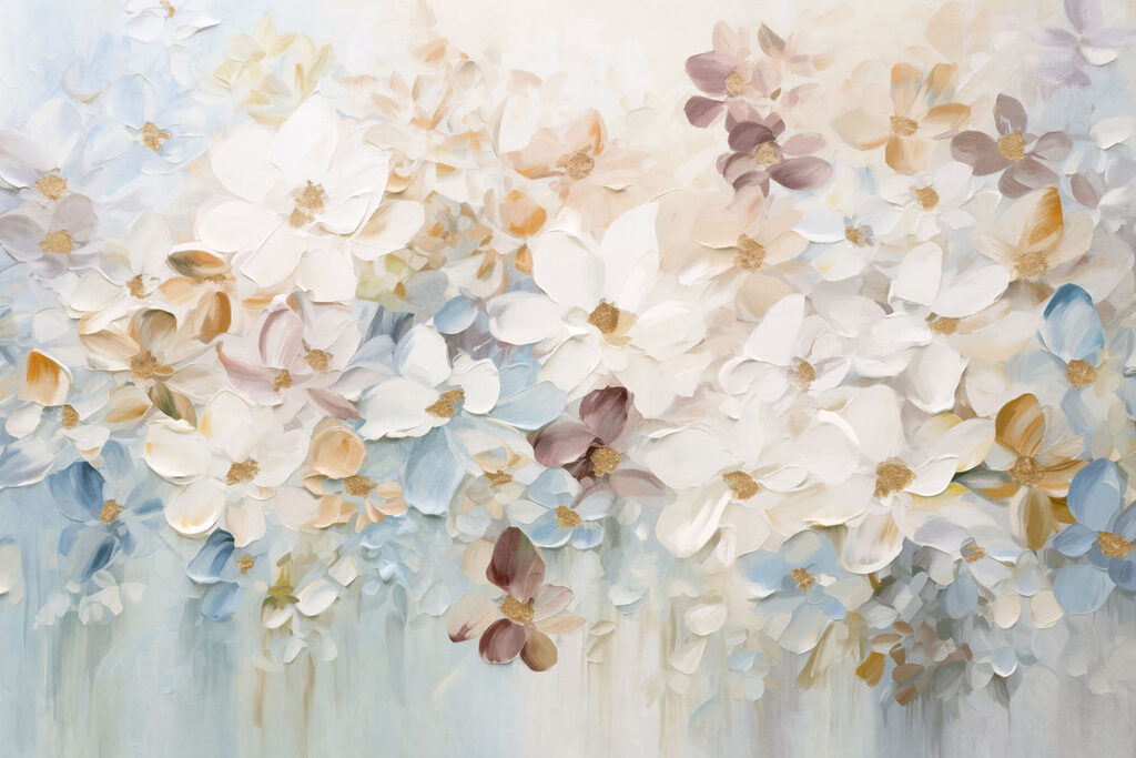 Painting of flowers on a white surface Painting of flowers on a white surface