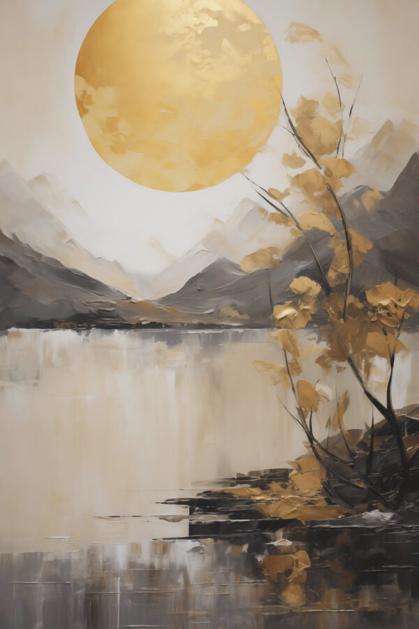 Painting of a tree and a lake Painting of a tree and a lake