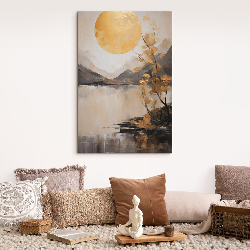 Painting of a tree and a lake Painting of a tree and a lake
