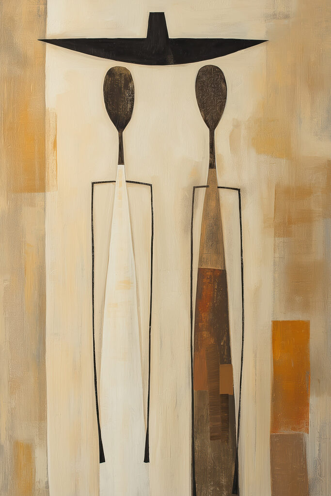 Painting of two vases with spoons Painting of two vases with spoons