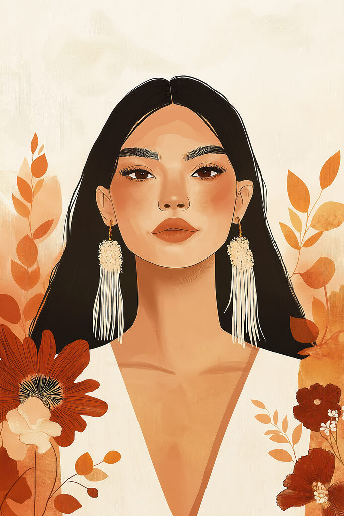 Woman with long hair and earrings Woman with long hair and earrings