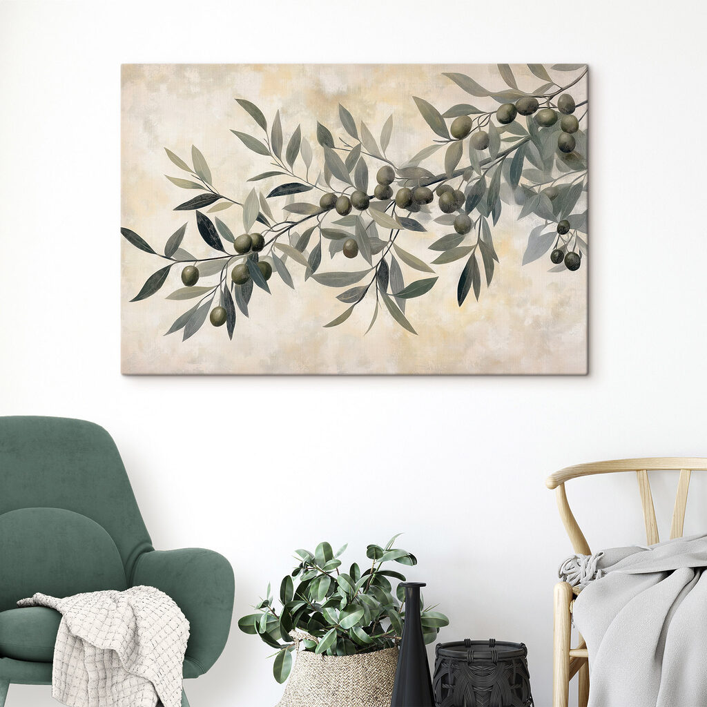 Branch with green leaves and fruits Branch with green leaves and fruits