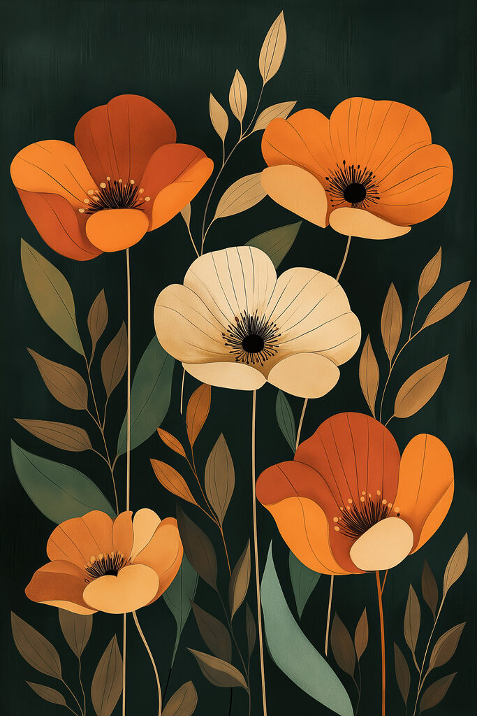 Painting of flowers and leaves Painting of flowers and leaves