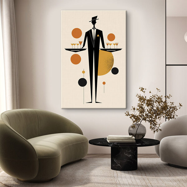 Man in a tuxedo holding a tray of drinks