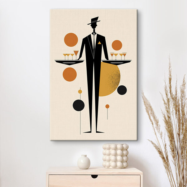 Man in a tuxedo holding a tray of drinks