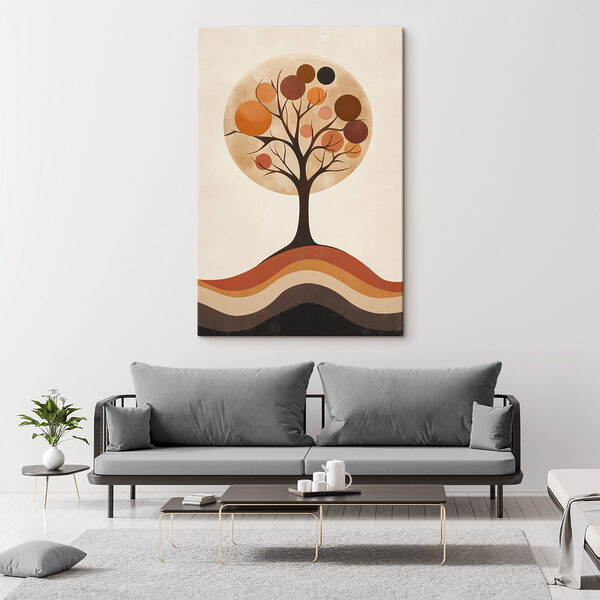 Tree with orange circles and a brown and white circle Tree with orange circles and a brown and white circle