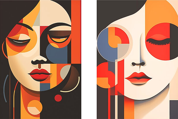 Couple of art pieces of women's faces