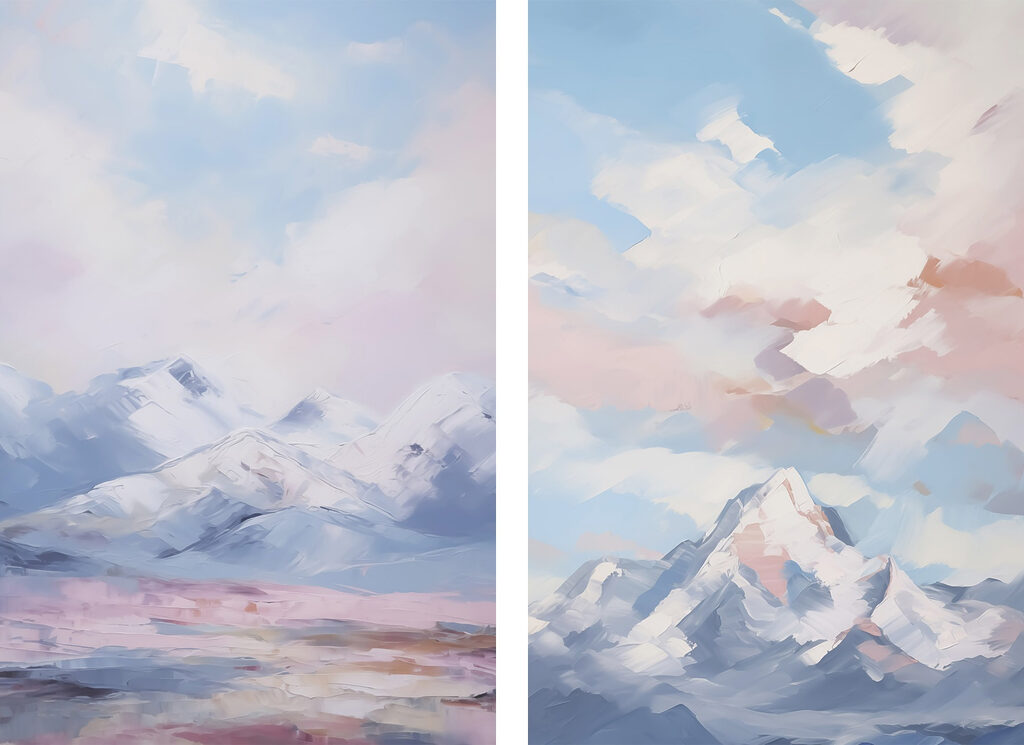 Painting of mountains and clouds