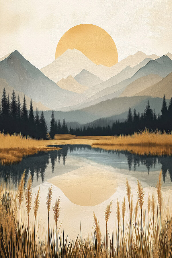 Landscape of a lake with mountains and trees