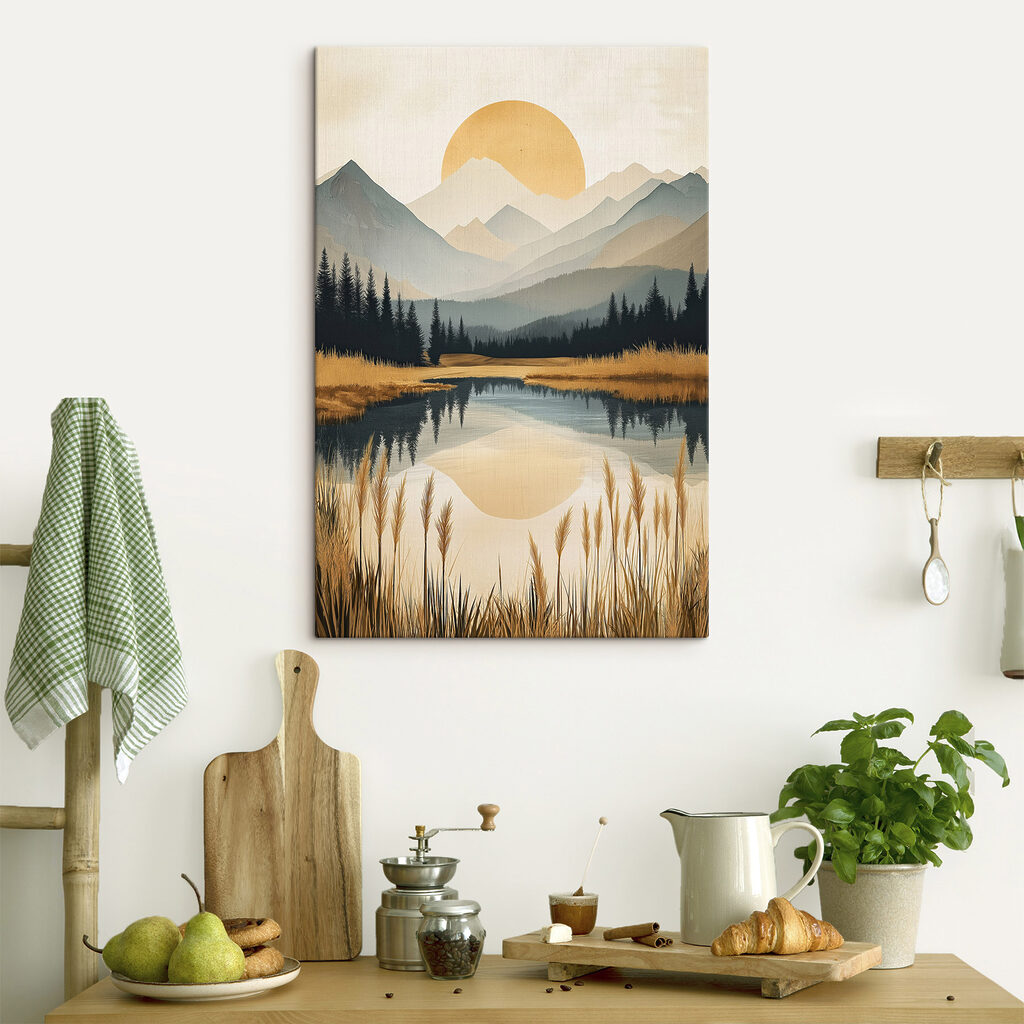 Landscape of a lake with mountains and trees