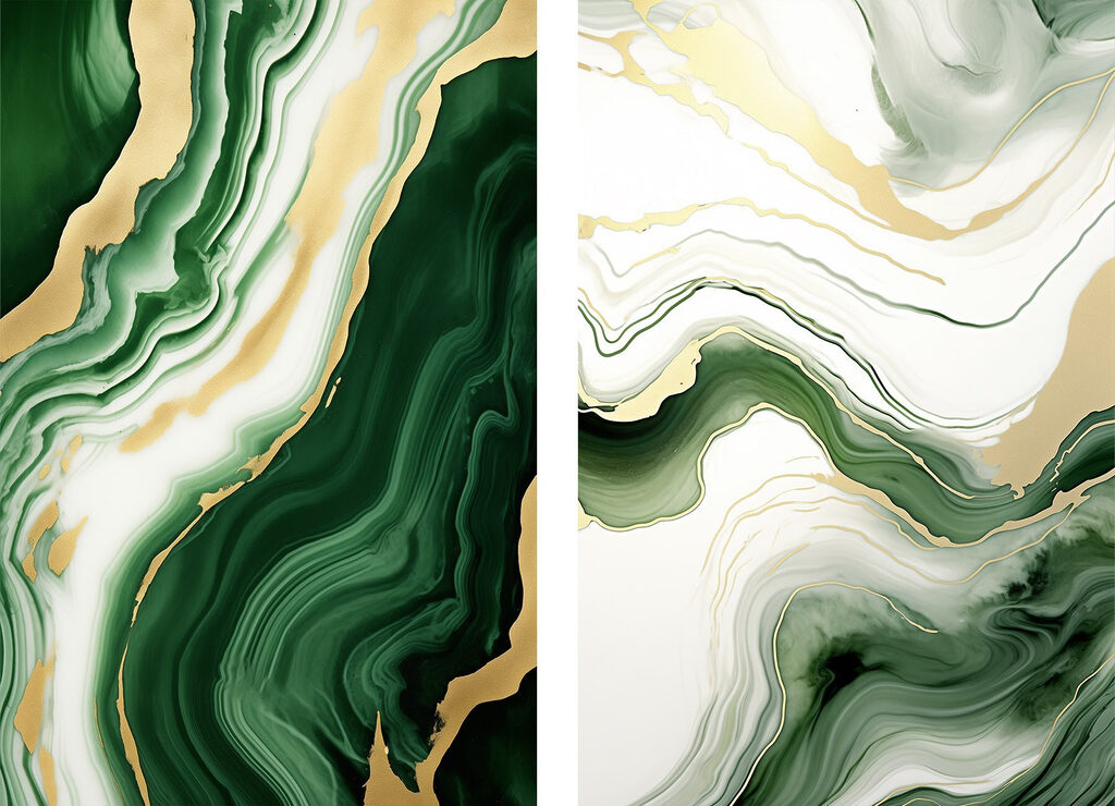 Green and white marbled surface