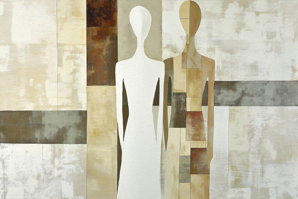 Couple of people in white and brown dresses Couple of people in white and brown dresses