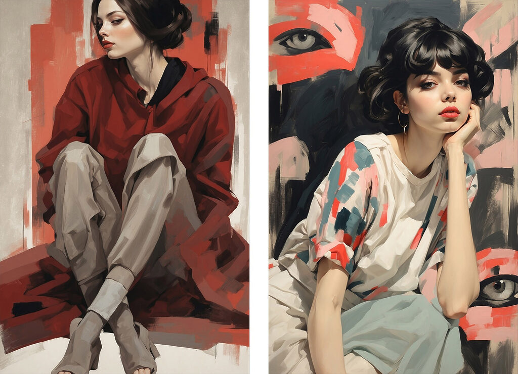 Collage of a woman sitting on the floor