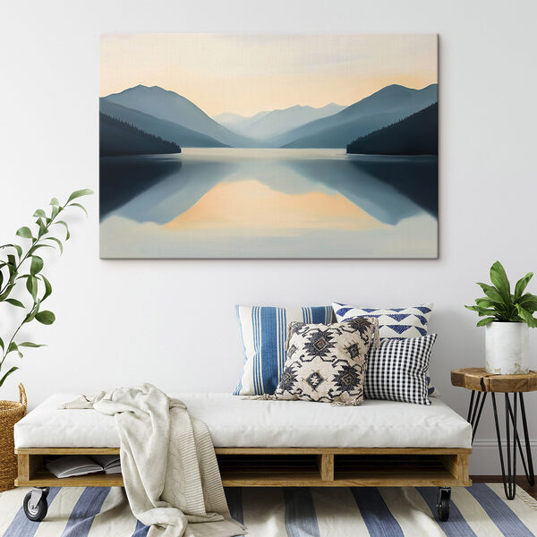 Lake with mountains in the background