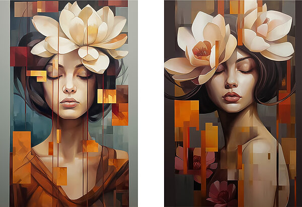 Collage of a woman with flowers in her hair