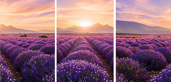 Lavender field with mountains in the background