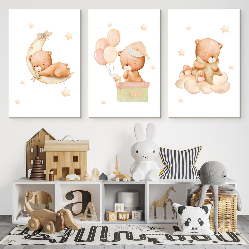 Teddy bear in a box with balloons