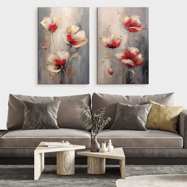 Painting of flowers on a grey background