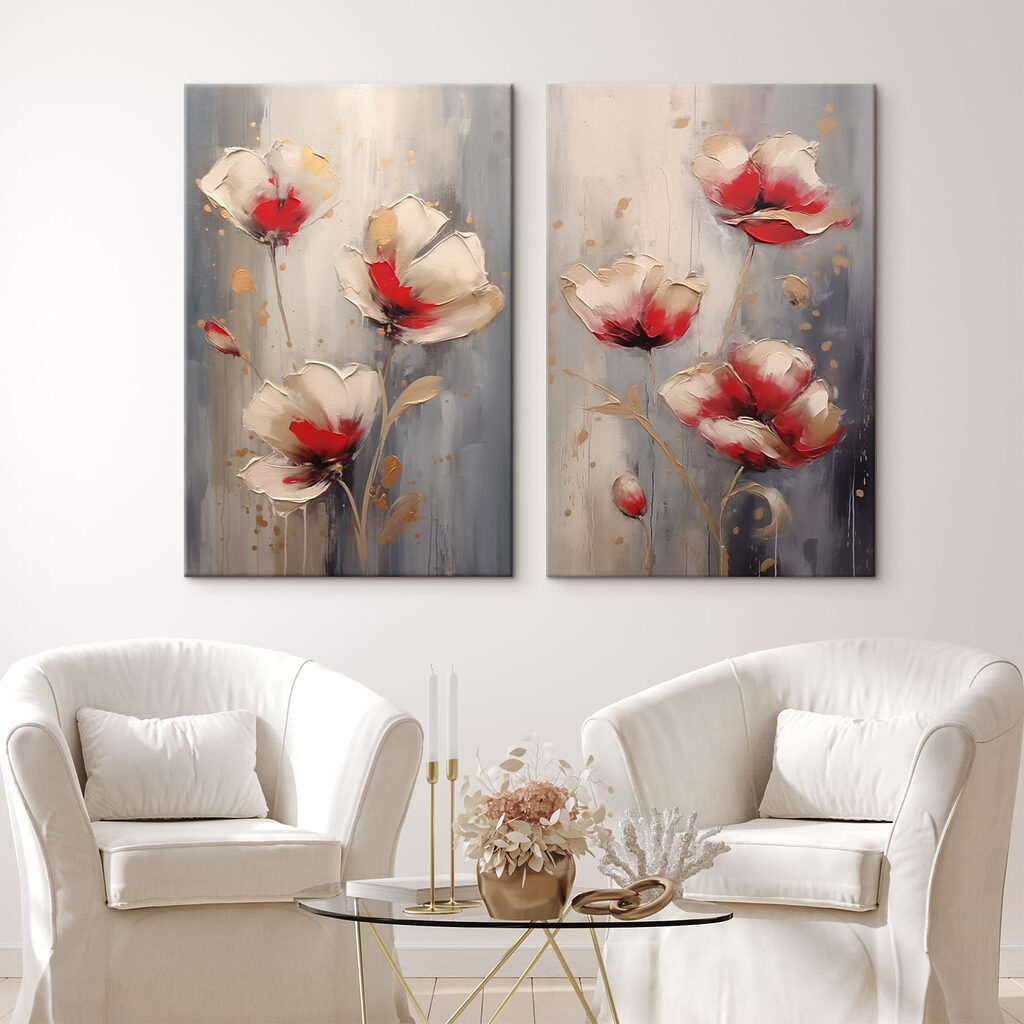 Painting of flowers on a grey background