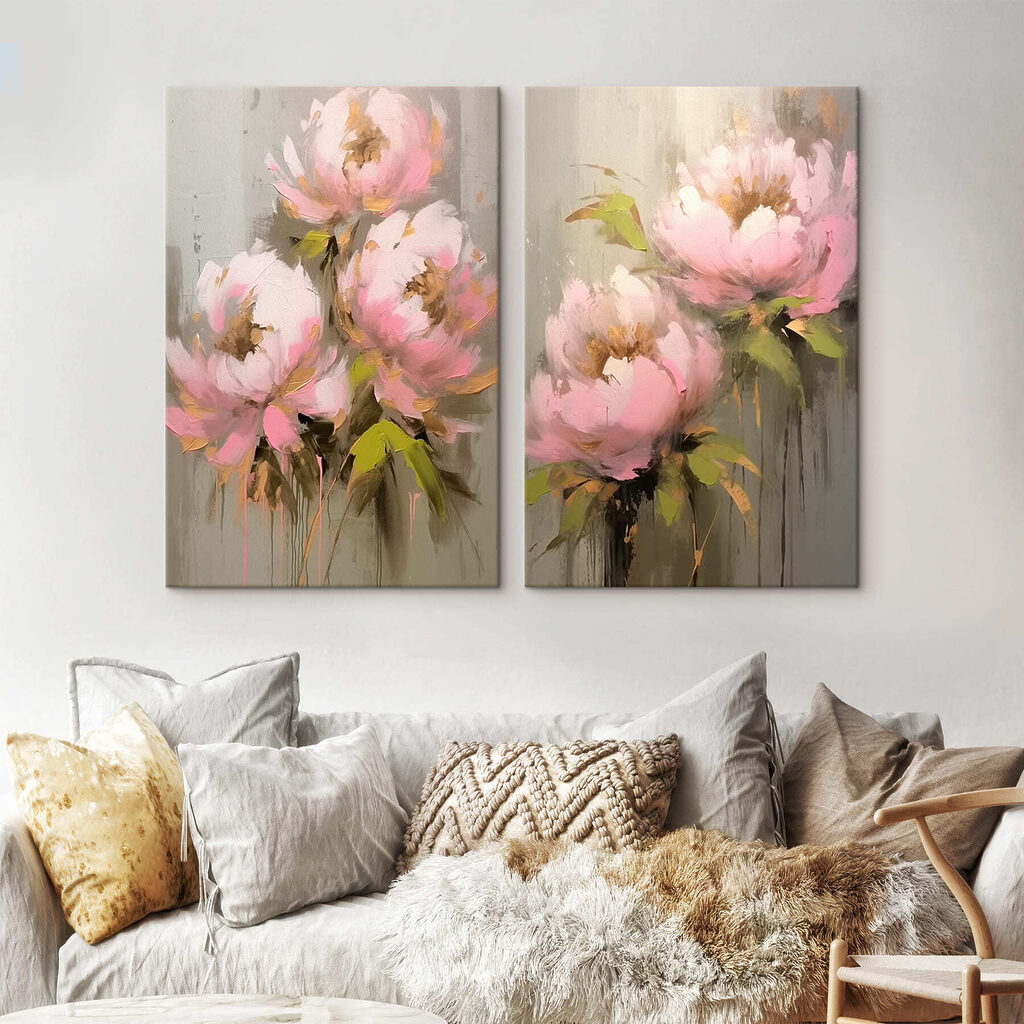 Painting of flowers on a grey background