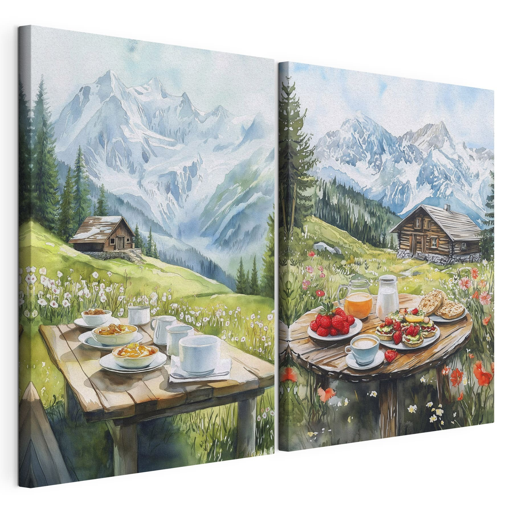 Painting of a table with food and drinks on it