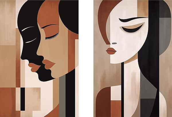Two paintings of women with different colors