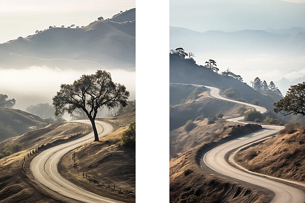 Winding road with a tree on it