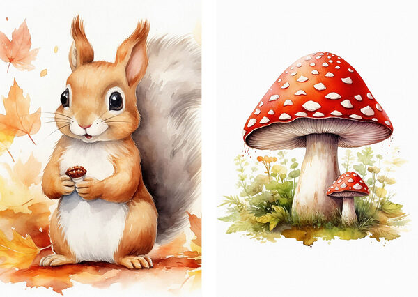 Squirrel holding a mushroom