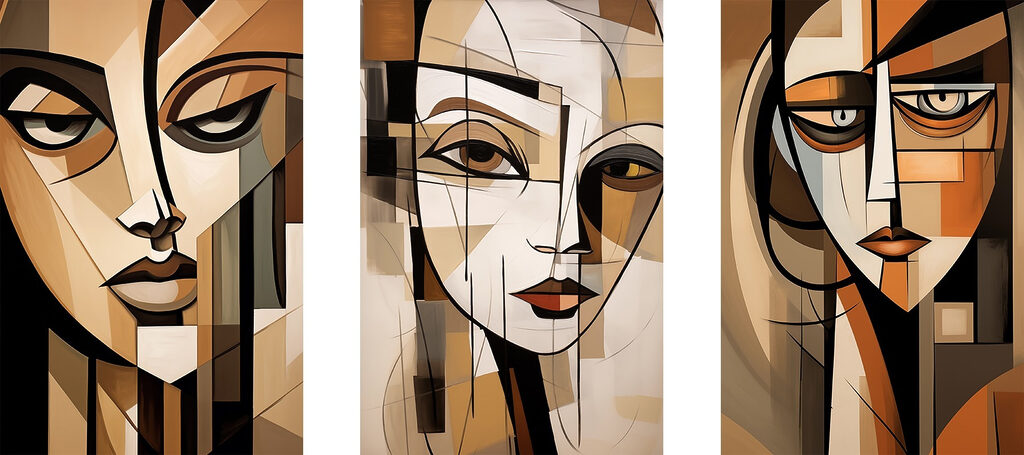Collage of paintings of a woman's face