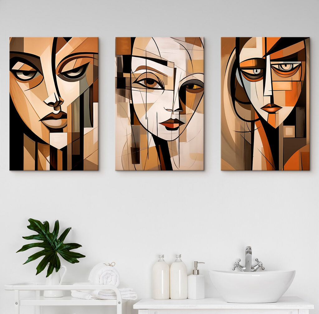 Collage of paintings of a woman's face