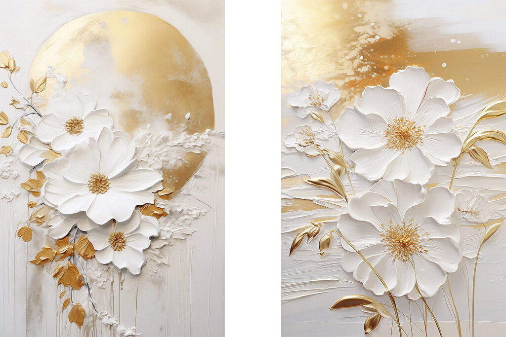 Painting of flowers and a moon