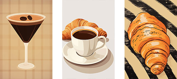 Cup of coffee and croissants