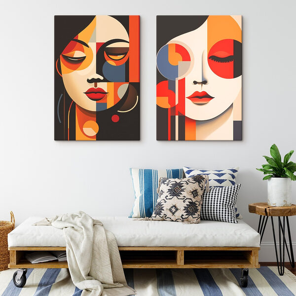 Couple of art pieces of women's faces