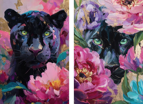 Painting of a panther and a panther with flowers Painting of a panther and a panther with flowers