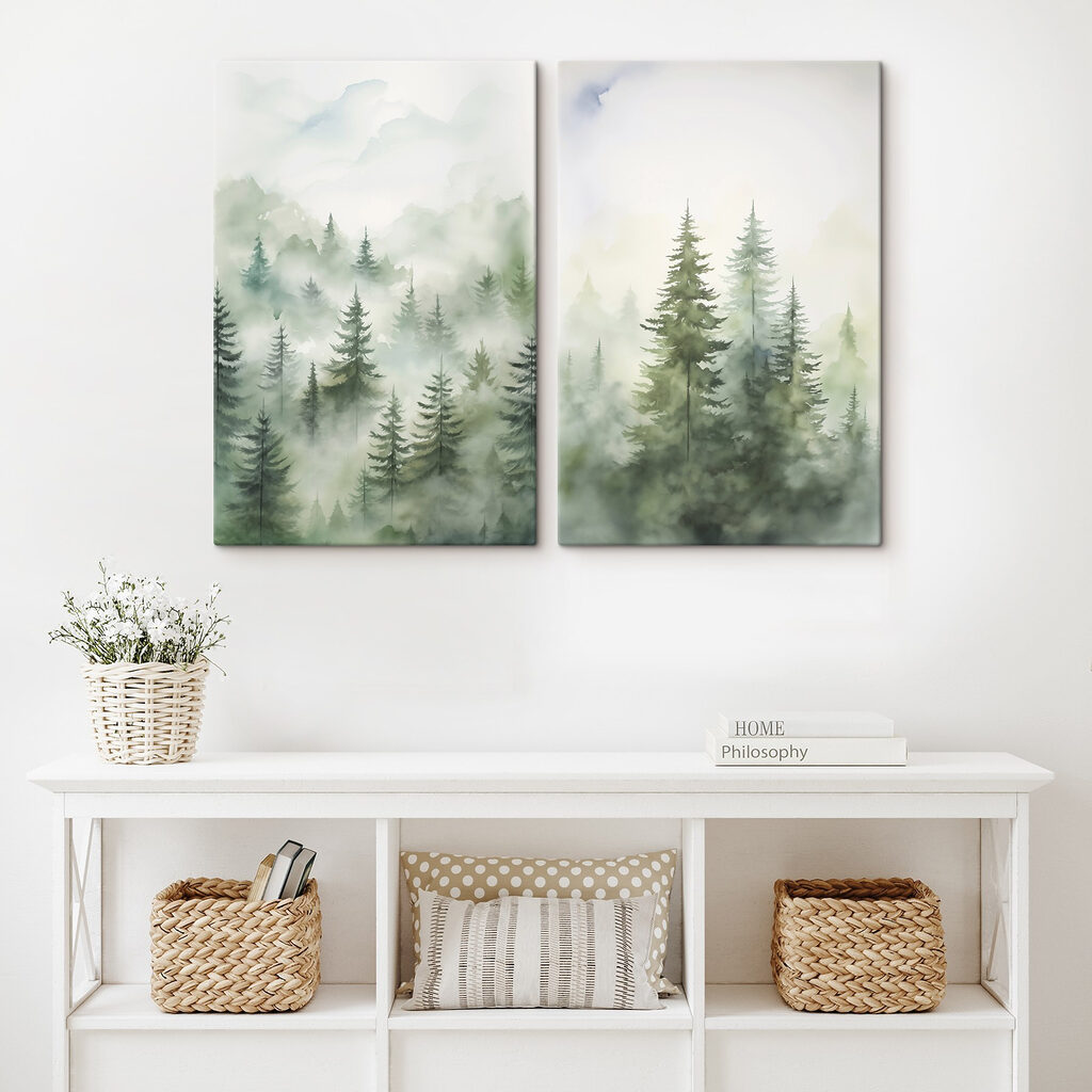 Painting of trees in the fog