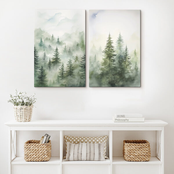 Painting of trees in the fog