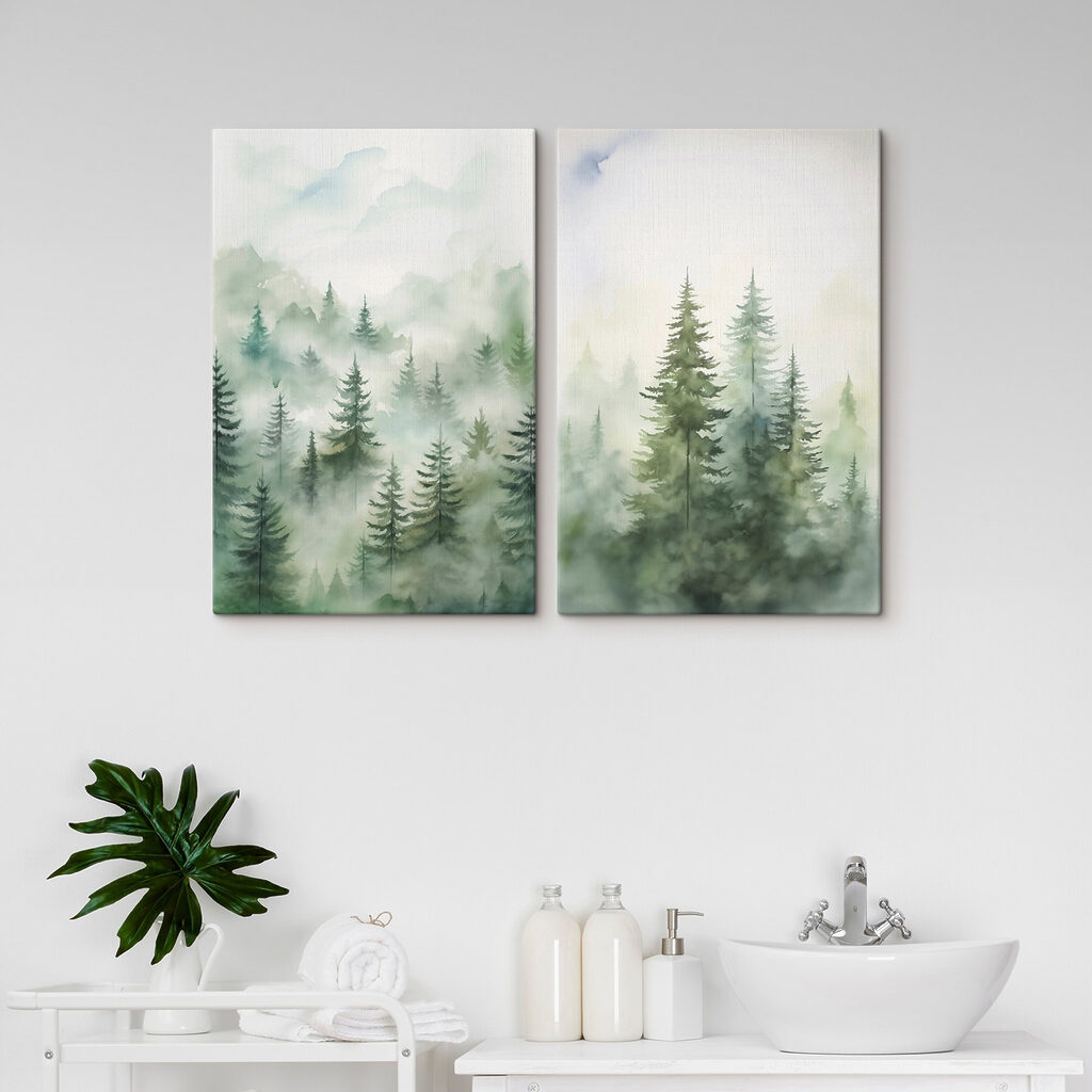 Painting of trees in the fog
