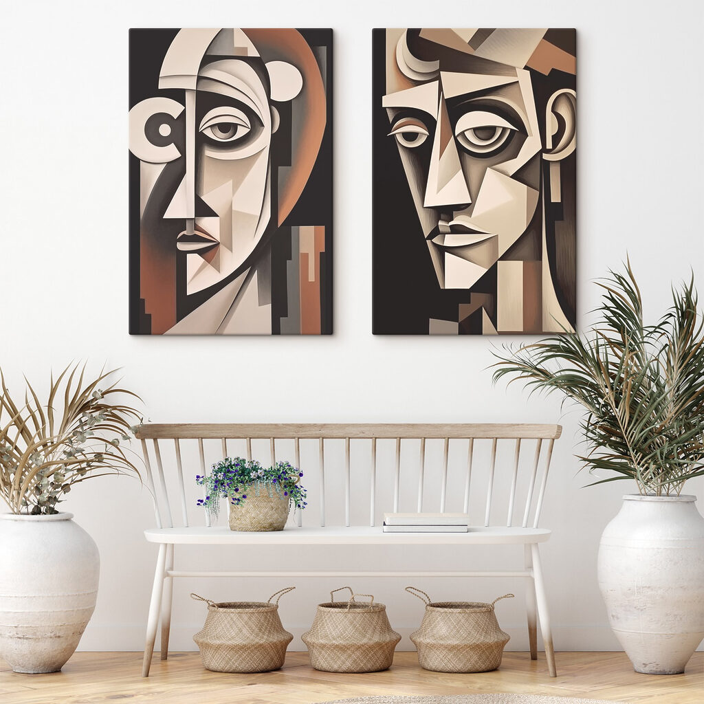 Couple of paintings of a man and woman
