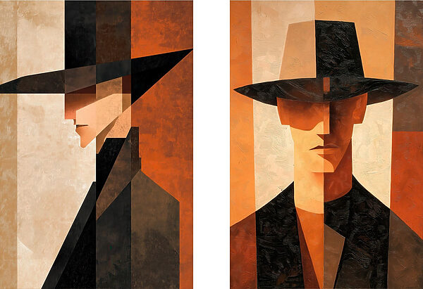 Couple of paintings of a man in a hat