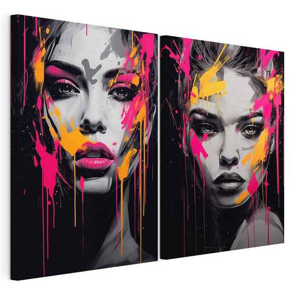 Модульний друк на полотні Modular canvas print Collage of a woman's face with paint splatters