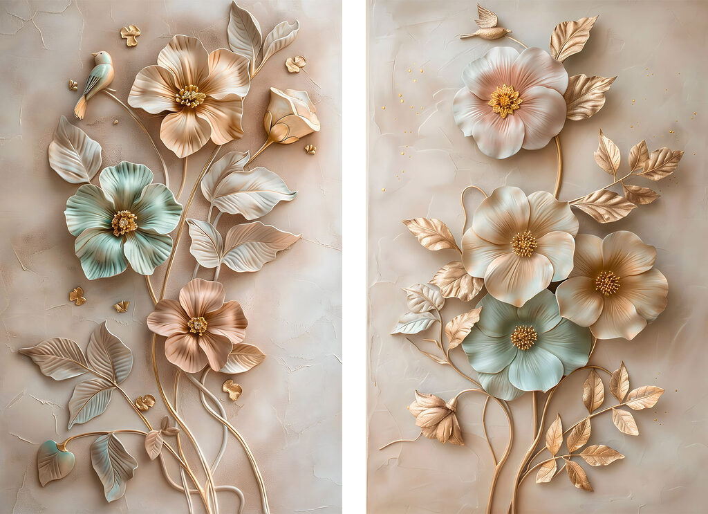 Delicate floral designs in soft hues