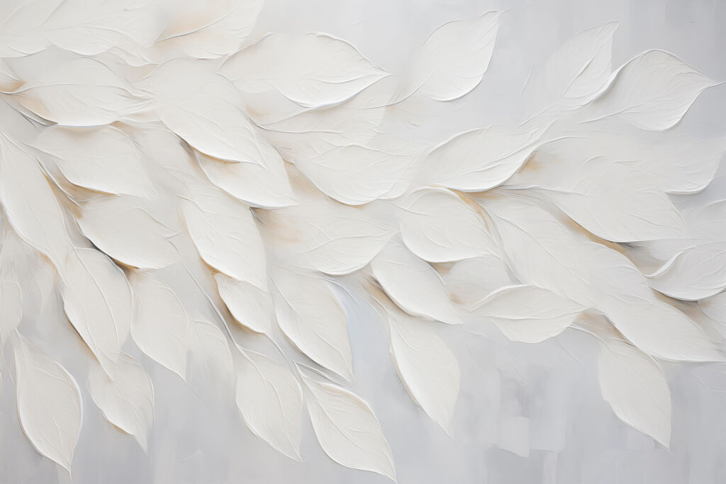 White leaf painting on a white surface White leaf painting on a white surface