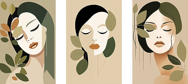 Woman's face with leaves