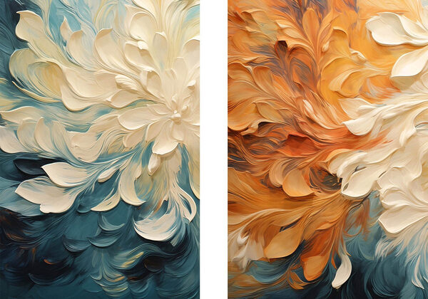 Two images of flowers on a canvas