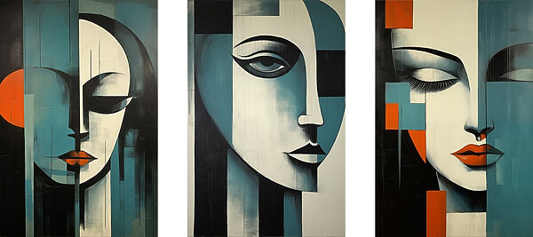 Collage of paintings of a woman's face
