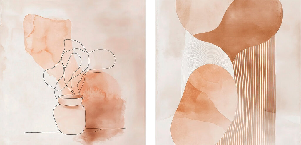 Two paintings of a vase and a vase with a light bulb